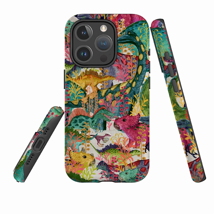 iPhone MagSafe Tough Case - Dinosaur Jamboree By Katherine Quinn Smooth Edges Matte Detail