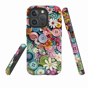 iPhone MagSafe Tough Case - Floral Buttons Ergonomic grip Premium Texture Layer