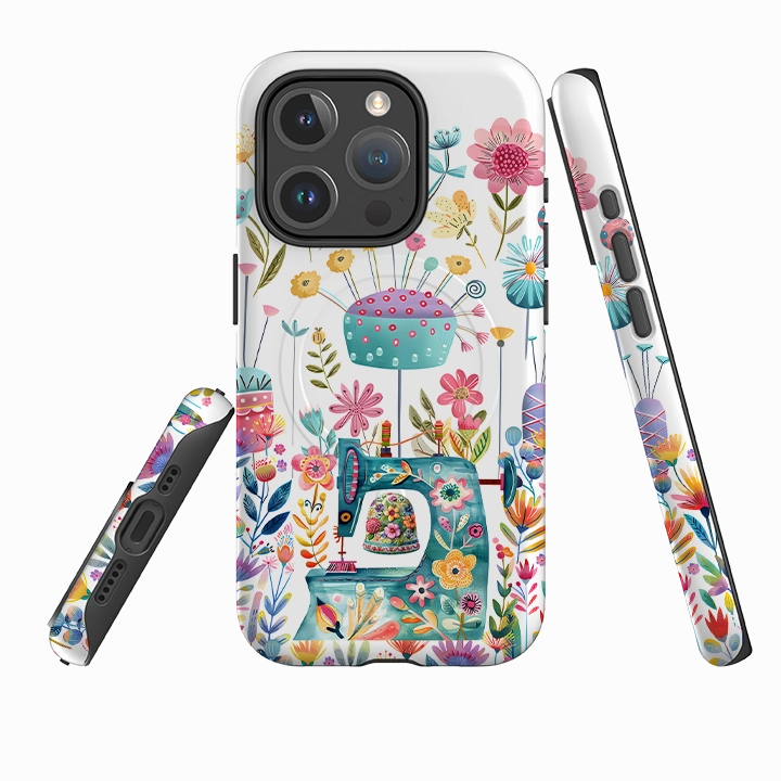 Comfort Finish Pocket Ready iPhone MagSafe Tough Case - Floral Sewing Machine
