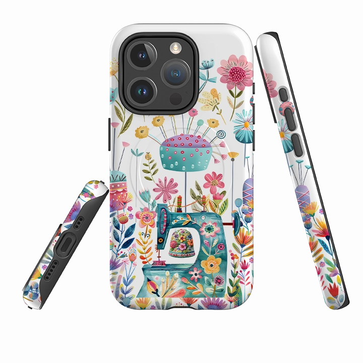 iPhone MagSafe Tough Case - Floral Sewing Machine Soft Edge Durable Finish