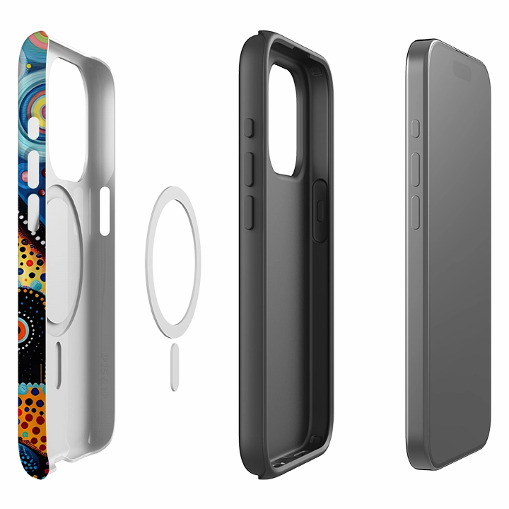 Stylish Detail Glossy Texture Layer iPhone MagSafe Tough Case - Folk Art House III