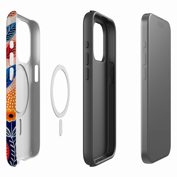 Clear Surface Matte Look Finish iPhone MagSafe Tough Case - Folk Art House VIII