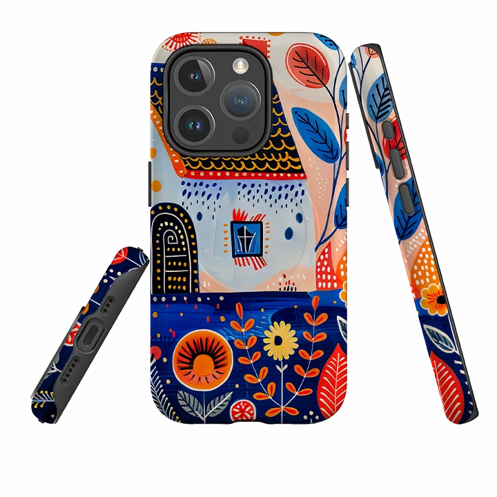 Soft Interior iPhone MagSafe Tough Case - Folk Art House VIII