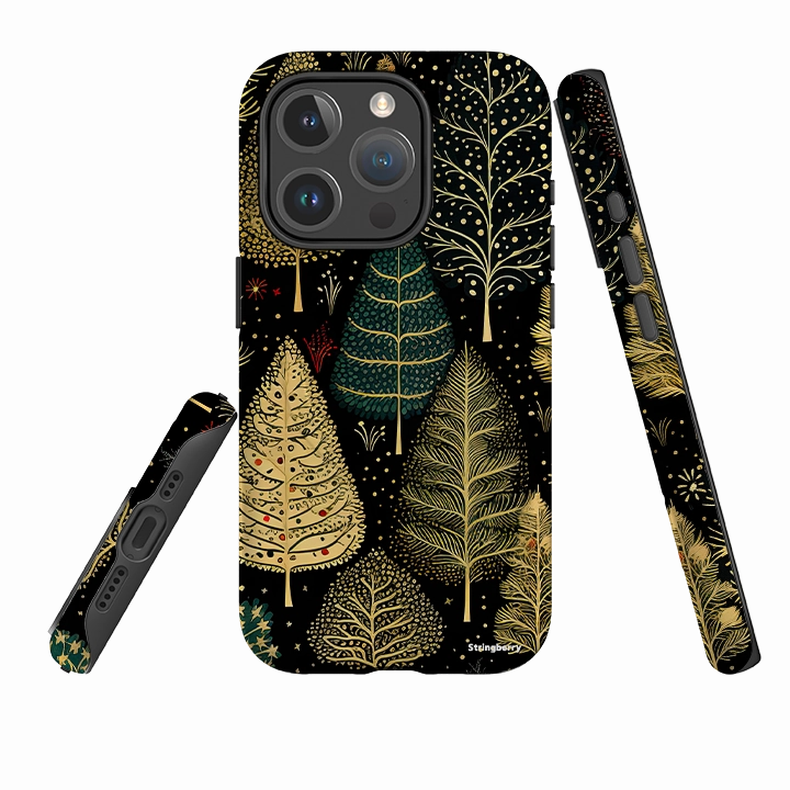 Premium Material Unique Texture iPhone MagSafe Tough Case -  Golden Xmas Trees
