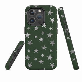 iPhone MagSafe Tough Case - Green and Silver Stars Soft Frame