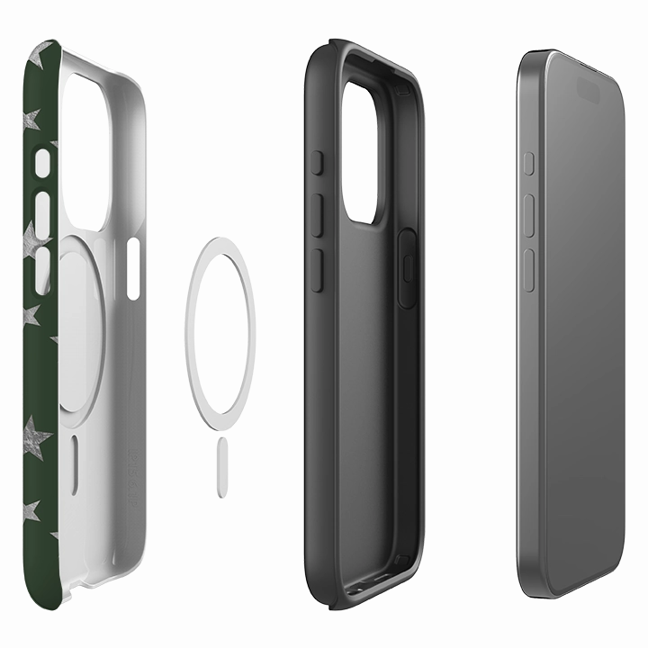Ultra Thin Vivid Finish iPhone MagSafe Tough Case - Green and Silver Stars