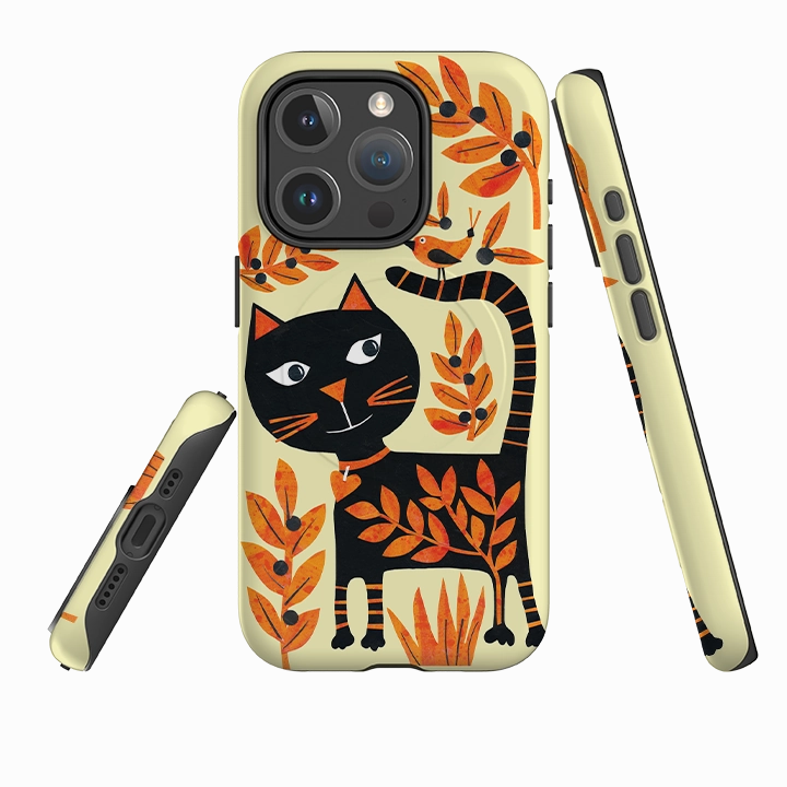 iPhone MagSafe Tough Case - Halloween Folk Cat By Tracey English Hybrid Frame Grip Assist