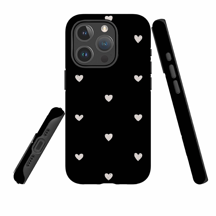 iPhone MagSafe Tough Case -  Hearts Black Soft Finish
