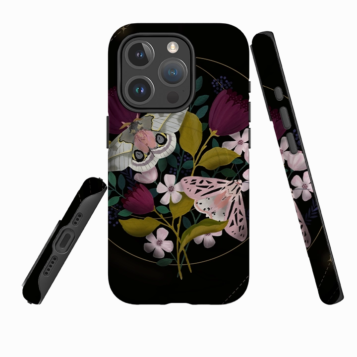 Polished Texture Finish Heat resistant iPhone MagSafe Tough Case - Moon Moths By Bex Parkin