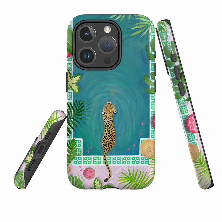 Durable Build Rugged Feel iPhone MagSafe Tough Case - Morocco Pool Leopard By Bex Parkin