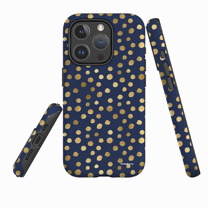 iPhone MagSafe Tough Case -  Navy Polka Smooth Detail