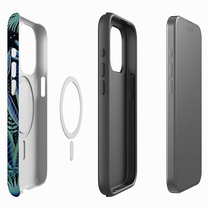 Minimal Style Glossy Texture Layer iPhone MagSafe Tough Case - Night Cats By Mary Stubberfield