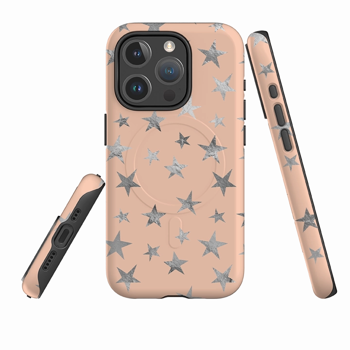 Rugged Outline Elegant Design Layer iPhone MagSafe Tough Case - Pale and Silver Stars