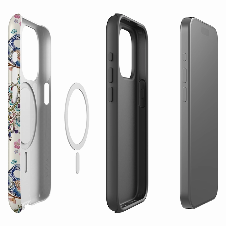 Premium Style Wireless Compatible iPhone MagSafe Tough Case -  Peacock and Cherry Blossoms By Helen Ahpornsiri