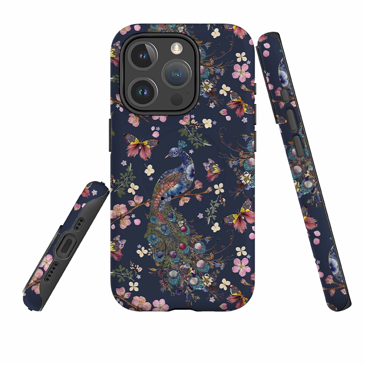 iPhone MagSafe Tough Case -  Peacock and Cherry Blossoms Iris By Helen Ahpornsiri Refined Finish