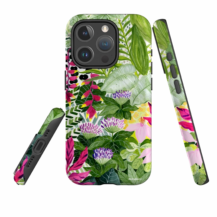 Hybrid Pattern Ultra light iPhone MagSafe Tough Case -  Pink Botanical By Bex Parkin