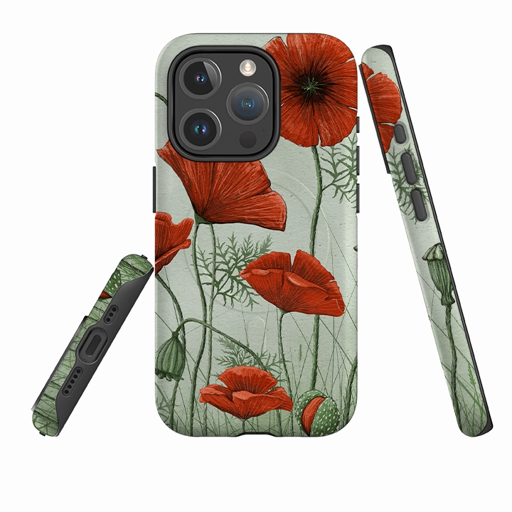 Modern Edge Premium Detail Finish iPhone MagSafe Tough Case - Poppies By Maja Lindberg