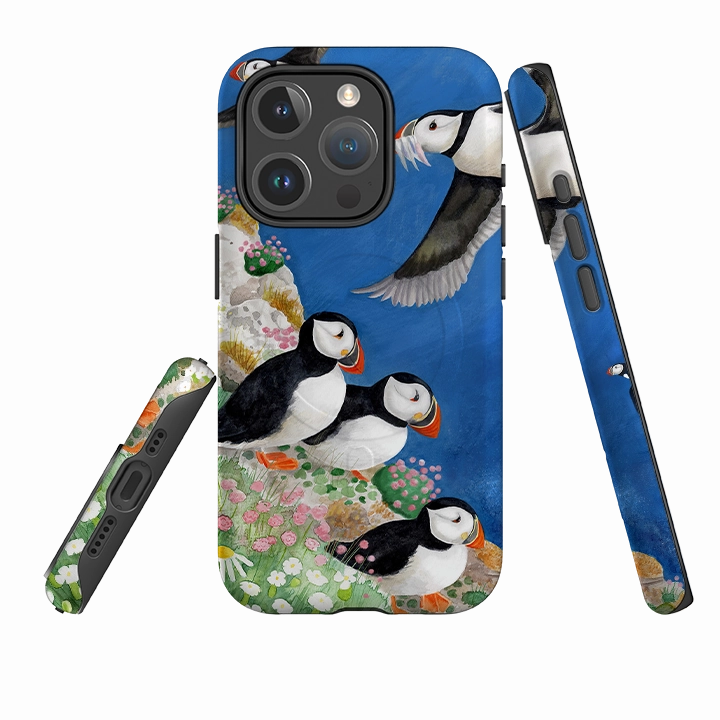 iPhone MagSafe Tough Case - Puffins By Bex Parkin Modern Look Finish Flexible Protection