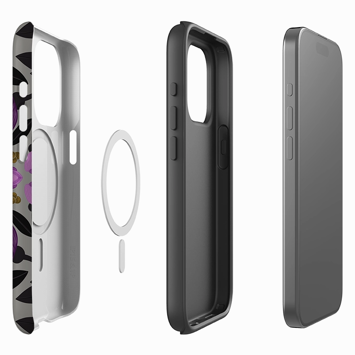 Ergonomic Texture Polished Surface Texture iPhone MagSafe Tough Case -  Purple Flower Skull III By Nina Pace