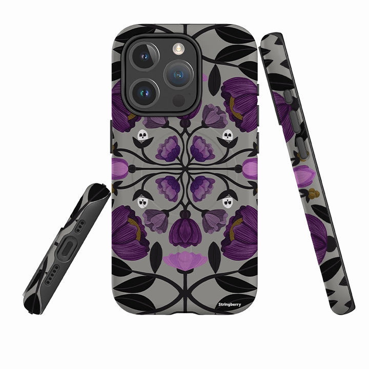 iPhone MagSafe Tough Case -  Purple Flower Skull III By Nina Pace Soft Layer