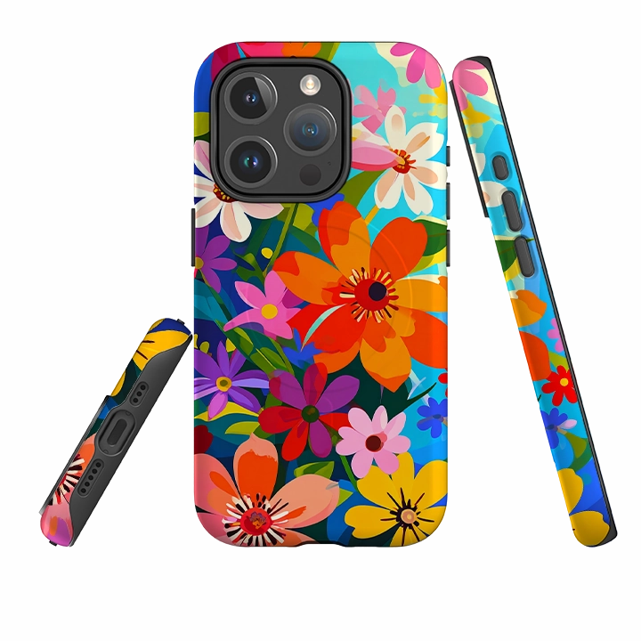 metal frame Casual Look iPhone MagSafe Tough Case - Rainbow Floral