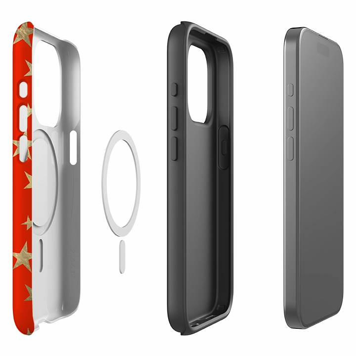 Smooth Surface Layer TPU Material iPhone MagSafe Tough Case - Red and Gold Stars