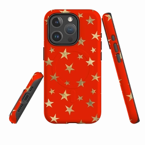 Long Lasting iPhone MagSafe Tough Case - Red and Gold Stars
