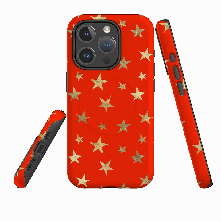 iPhone MagSafe Tough Case - Red and Gold Stars Everyday Look