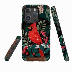 Durable Edge Finish Polished Finish iPhone MagSafe Tough Case - Red Cardinal By Bex Parkin