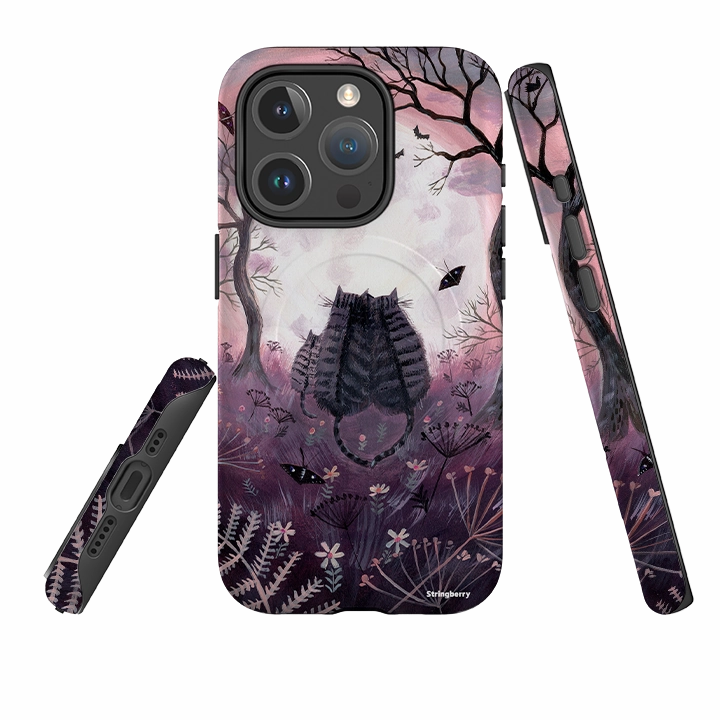 Durable Edge Transparent Shell iPhone MagSafe Tough Case - Spooky Cats By Mary Stubberfield