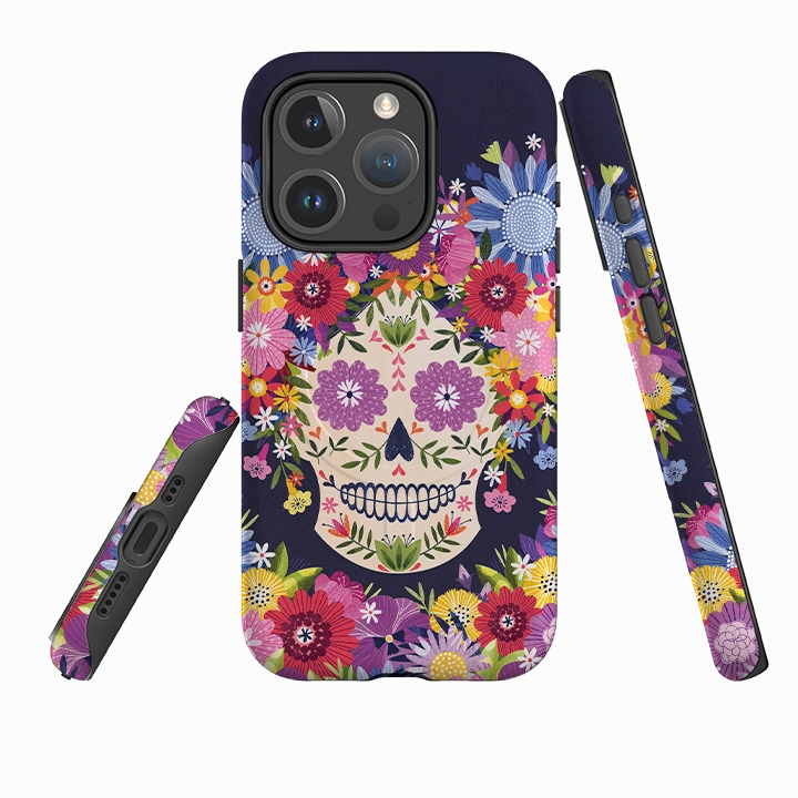 Stylish Surface Design Comfort Build iPhone MagSafe Tough Case -  Sugar Skull Blue By Ali Brookes