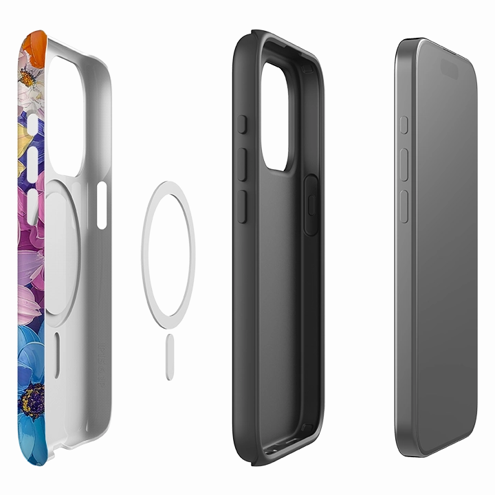 iPhone MagSafe Tough Case - Summer Floral Blue Garden Marble finish