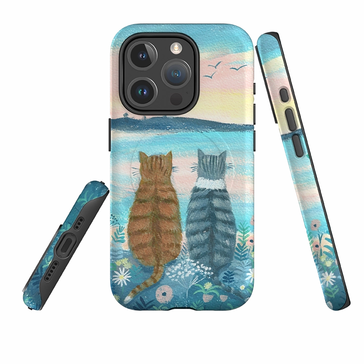 Rugged Outline Strong Surface iPhone MagSafe Tough Case - Sunset Cats 2 By Mary Stubberfield