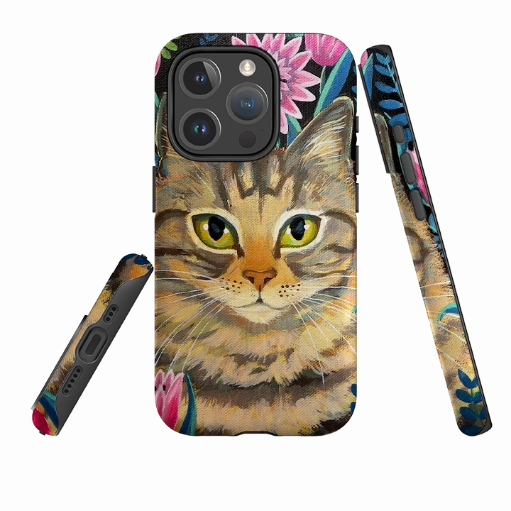 iPhone MagSafe Tough Case - Tabby Cat By Mary Stubberfield Raised Bezels Rugged Build