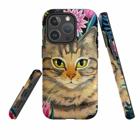 iPhone MagSafe Tough Case - Tabby Cat By Mary Stubberfield Raised Bezels Rugged Build