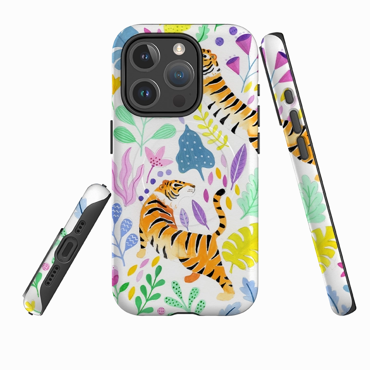 metal frame iPhone MagSafe Tough Case - Tigers and Flowers By Bex Parkin