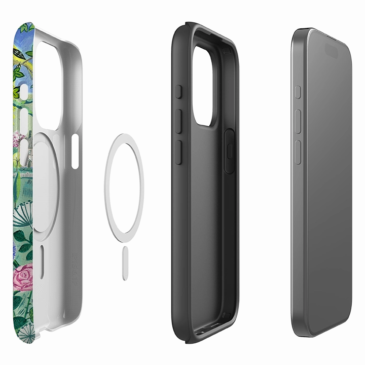 Rugged Grip Protective Material iPhone MagSafe Tough Case - Village Floral By Mary Stubberfield