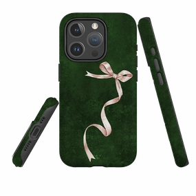 Luxury Texture Finish iPhone MagSafe Tough Case -  Wiggly Ribbons Forest Green