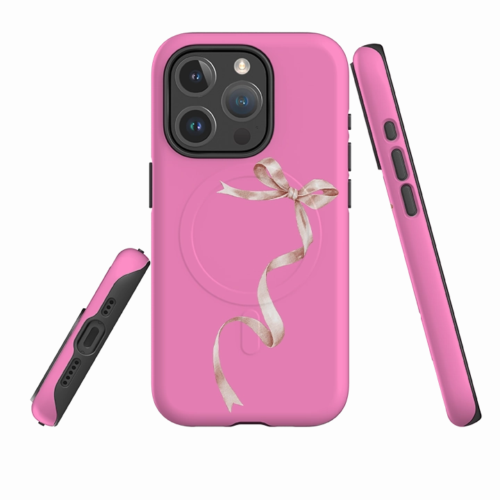 Rugged Texture Clear Finish iPhone MagSafe Tough Case -  Wiggly Ribbons Light Pink