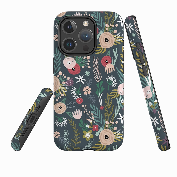 iPhone MagSafe Tough Case - Winter Scandi Floral Flexible Shell Stylish Texture