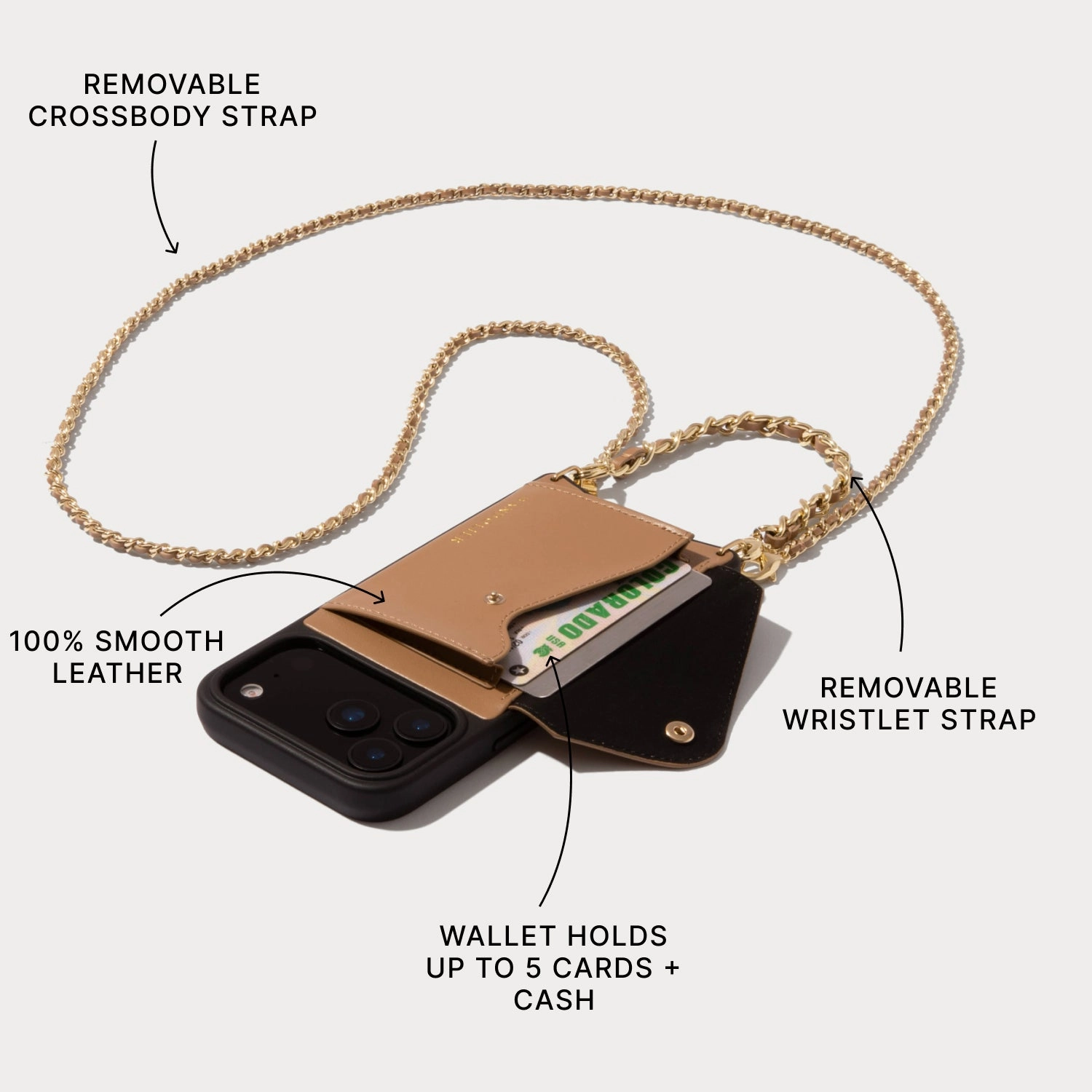 Lily Side Slot Leather Crossbody Bandolier Set - Tan/Gold Protective Look Hybrid Build