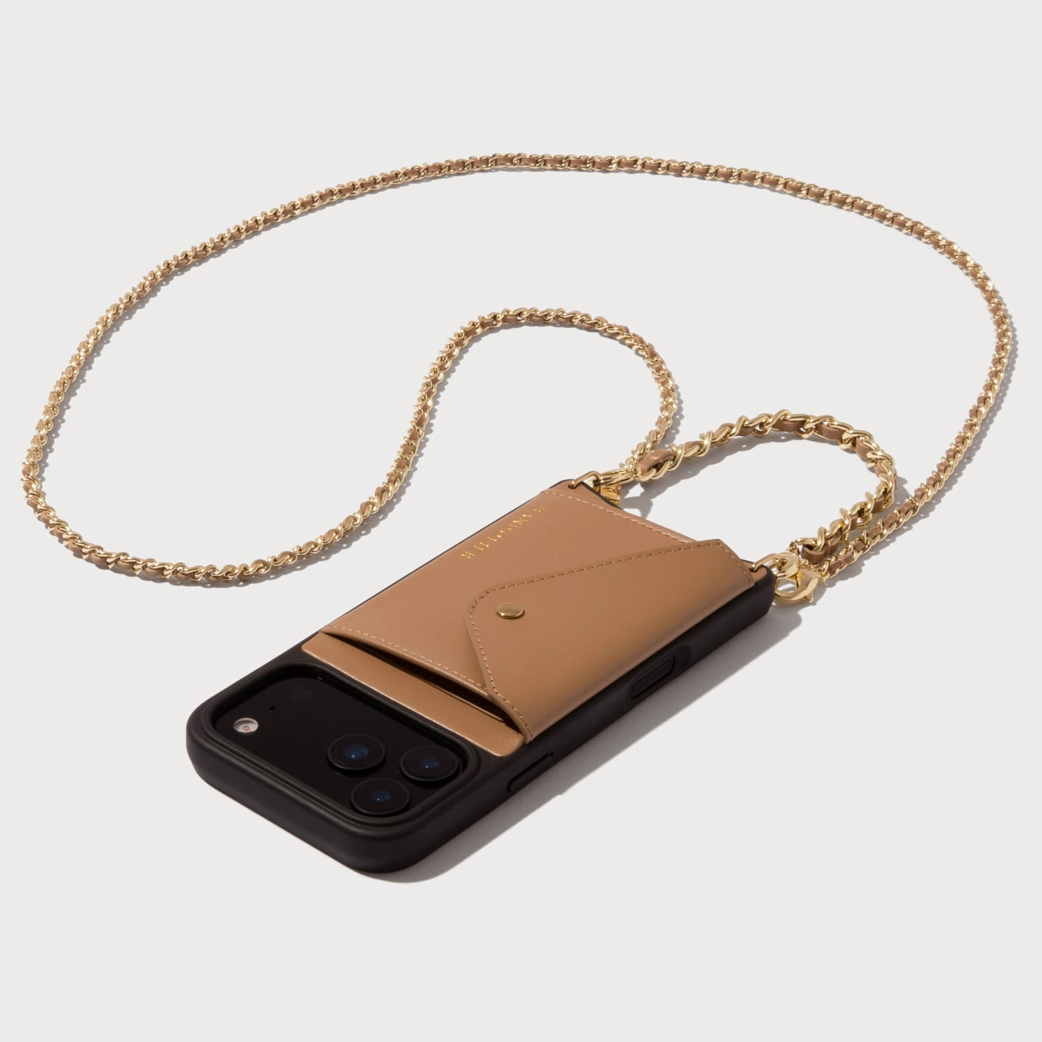 Protective barrier Hybrid Material Lily Side Slot Leather Crossbody Bandolier Set - Tan/Gold