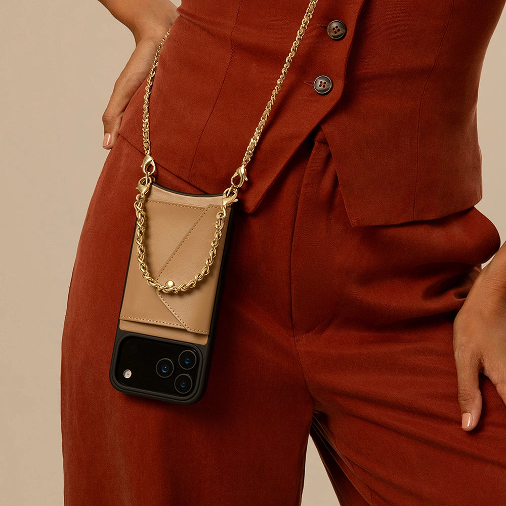 Light Design Lily Side Slot Leather Crossbody Bandolier Set - Tan/Gold