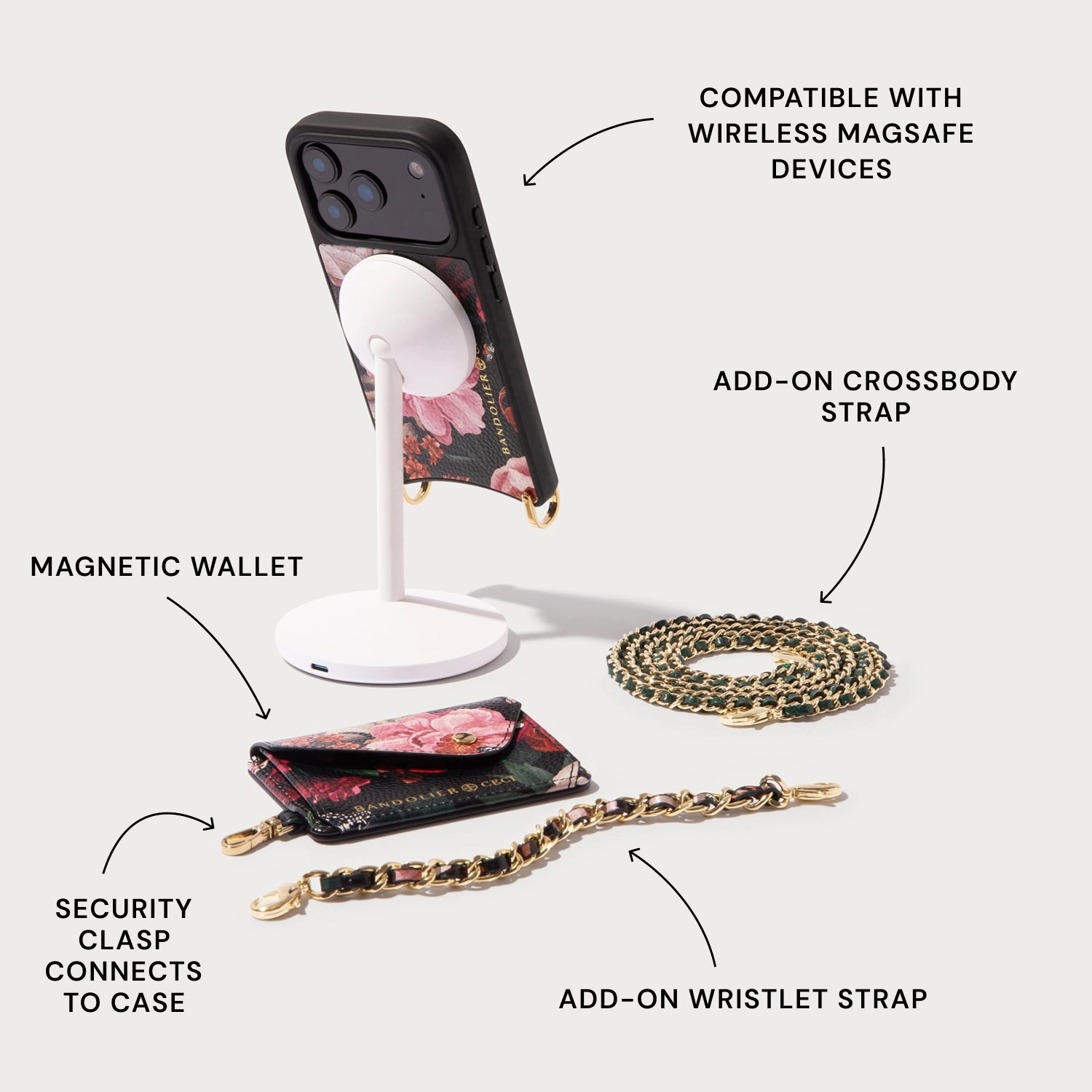 Magnetic Mount Slim Look Rae Magnet Duet Wallet Crossbody Phone Case - Ceci Noir/Gold