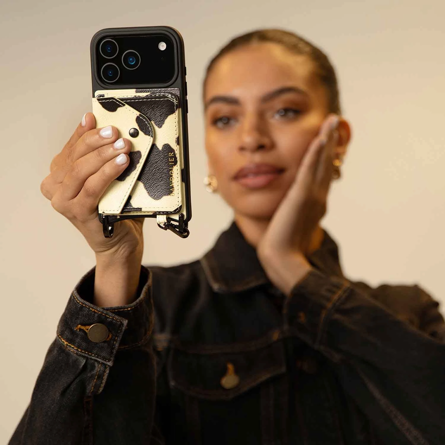 Remi Magnet Wallet Crossbody Phone Case - Spotted Hide/Pewter Minimal Form