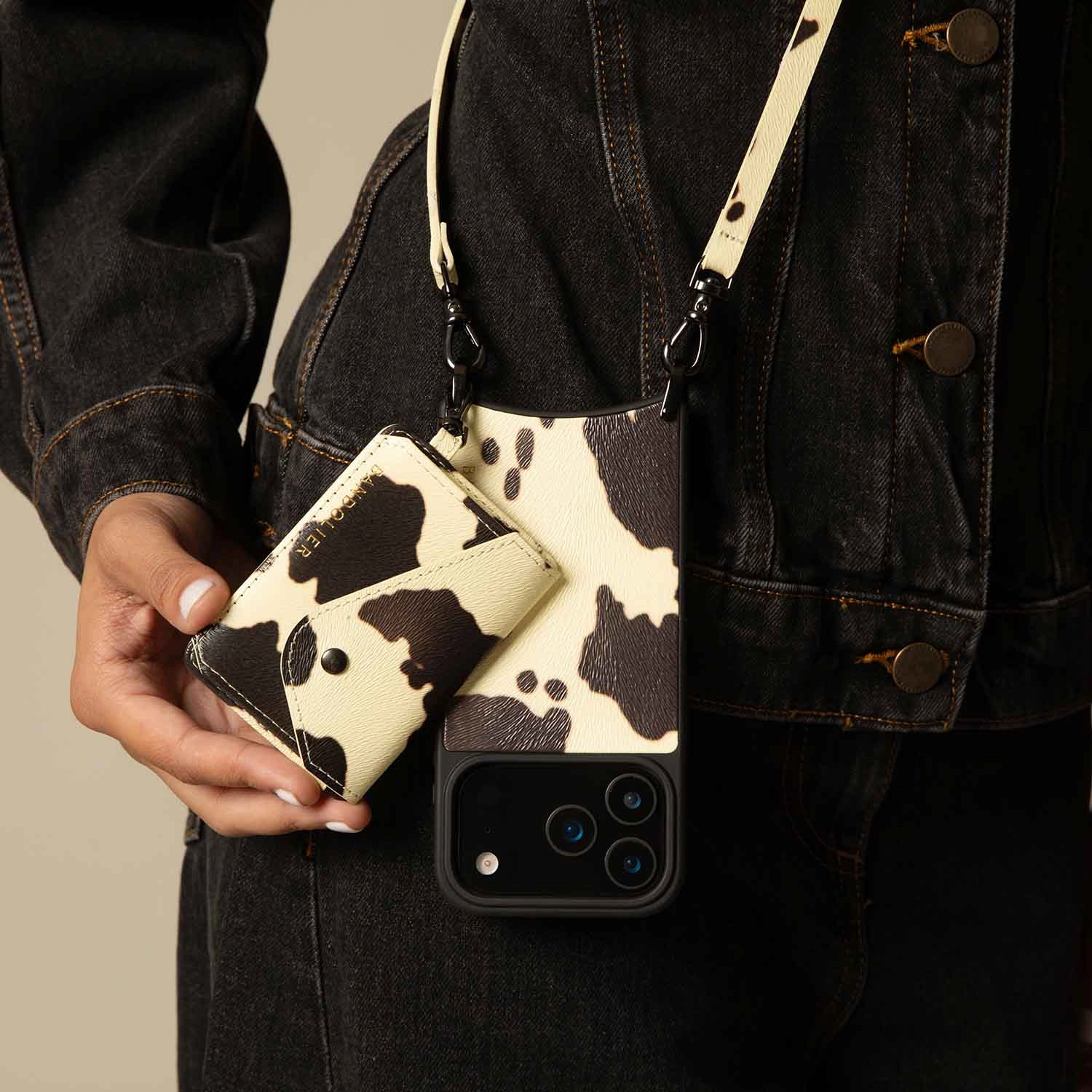 Remi Magnet Wallet Crossbody Phone Case - Spotted Hide/Pewter Minimal Texture Layer Rugged Look Finish