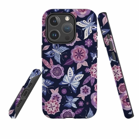 Luxury Appeal iPhone MagSafe Tough Case -  Butterfly Blooms Navy By Jenny Zemanek