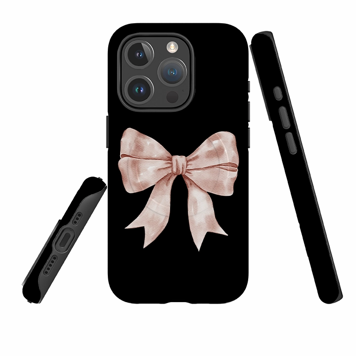 iPhone MagSafe Tough Case -  Big Bow Black Smooth Edge Design