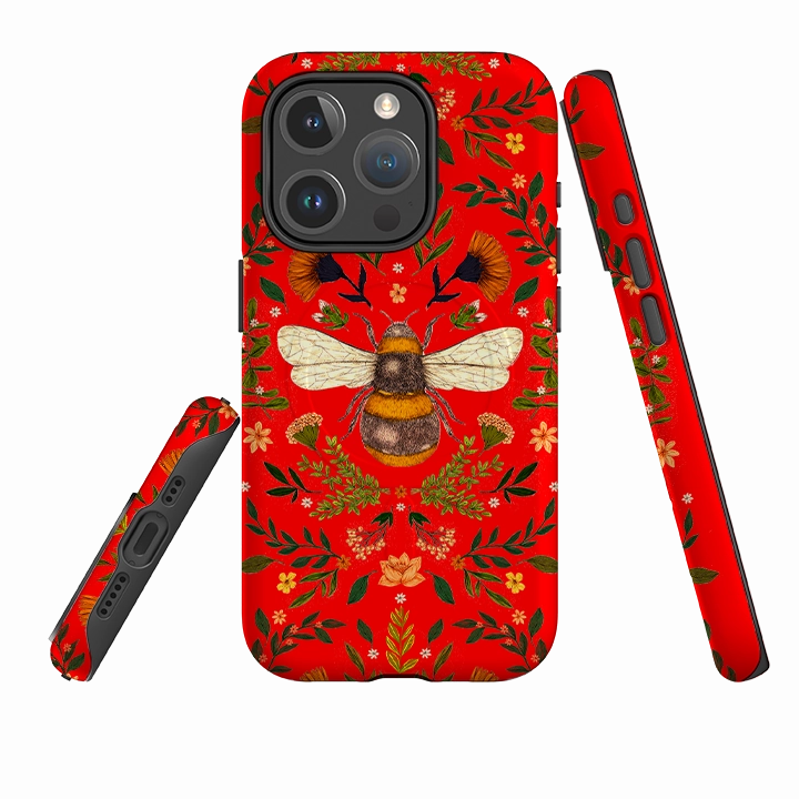 iPhone MagSafe Tough Case -  Botanical Bee Red By Jade Mosinski Minimal Texture