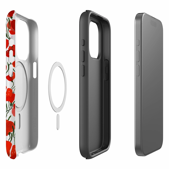 iPhone MagSafe Tough Case -  Poppies Pattern By Madalina Andronic Rugged Outline